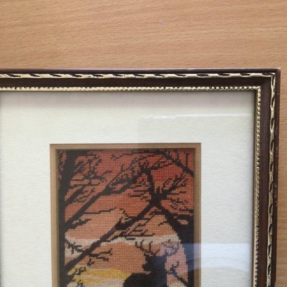 Professionally framed needlepoint petit point embroidery wall art deer s… - Picture 2 of 5